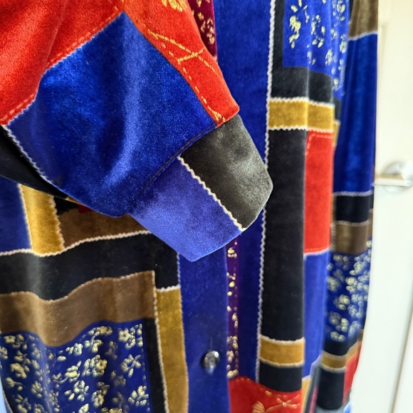 Susan Graver Style Patchwork Velvet Button Down Long Sleeve Top - Size M‎ - Picture 5 of 9